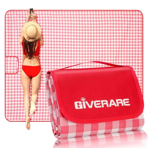 GIVERARE Picnic Beach Blanket Extra Large, XL Sandproof Waterproof Outdoor Camping Blankets 80x60in, Sand Free Oversized Mat, Quick Drying Portable Mats for Travel, Hiking, Music Festival, Lawn-Red - color: Red