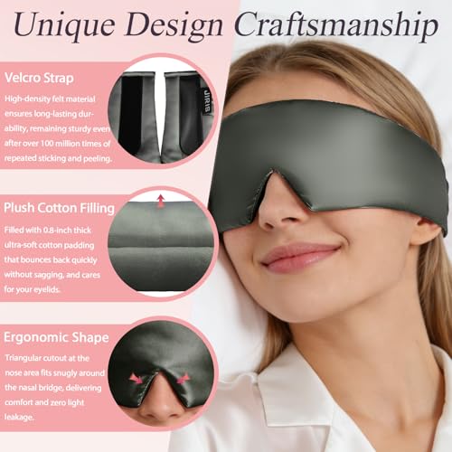 Silk Sleep Eye Mask for Side Sleeper Men Women, Eye Mask Sleeping 100% 22 Momme Pure Mulberry Silk for Night Sleep, Travel, Face-Hugging Padded Eye Cover for Sleeping with Adjustable Band-Grey - color: Grey