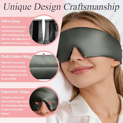 Silk Sleep Eye Mask for Side Sleeper Men Women, Eye Mask Sleeping 100% 22 Momme Pure Mulberry Silk for Night Sleep, Travel, Face-Hugging Padded Eye Cover for Sleeping with Adjustable Band-Grey - color: Grey