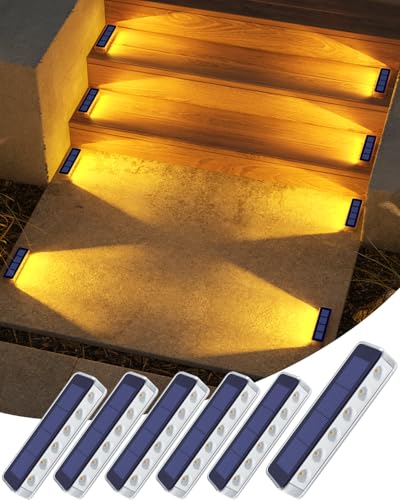 DetarZinLED Solar Step Lights for Outside,6 Pack Solar Stair Lights Outdoor Waterproof,Warm White Deck Light Solar Powered Waterproof for Steps,Stairs,Walkway,Sidewalk,Patio,Pathway - color: Warm White, size: 6 Pack
