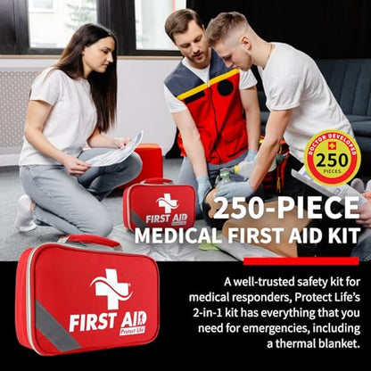 Protect Life First Aid Kit for Home & Business, 250 Pcs - Emergency Medical Kit for Camping & Hiking - size: 250 Pieces Kit (Travel)