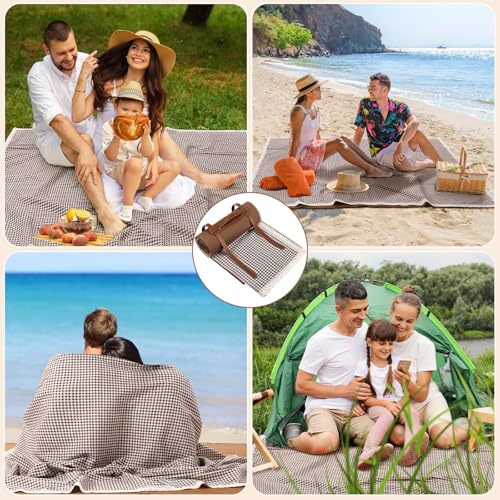 VitalCozy Waterproof Picnic Blankets 59 x 78in Outdoor Blanket Foldable 2 in 1 Double Layer Sandproof Beach Mat with Carry Strap for Camping Lawn Park Beach Grass(Coffee White) - color: Coffee White