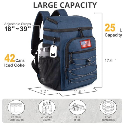 25L Backpack Cooler Keep All Drink Cold for Long Periods of Time Cooler Backpack Insulated Waterproof Portable High Durability Small Cooler Backpack with Compartment for Hiking Camping Beach - color: Blue
