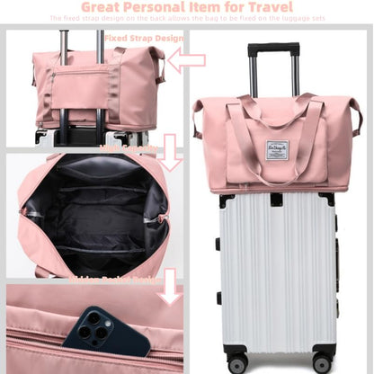 Large Capacity Foldable Travel Bag, Expandable lightweight Carry on Bag, Dry with Wet Separation Spor Duffel Bags (Sweet Powder) - color: Sweet Powder