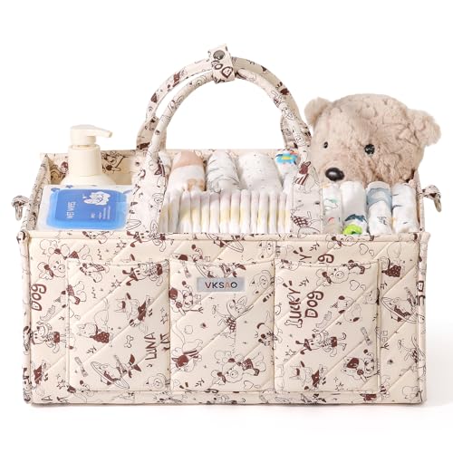 Cute Cartoon Animal Prints Baby Diaper Caddy Organizer, Diaper Bag Storage Basket for Newborn Essentials Must Haves Baby Shower Gifts, Black White Large - color: Black-White, size: X-large