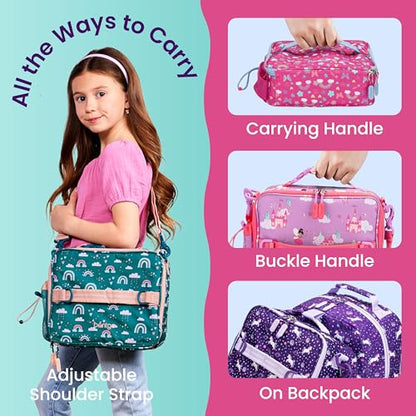 Bentgo Kids Lunch Bag - Double-Insulated, Reusable Lunch Bag for Kids 3+ with Adjustable Strap; Holds Lunch Box/Water Bottle/Snacks; Easy-Clean, Water-Resistant & Pockets (Rainbows & Butterflies) - color: Rainbows & Butterflies