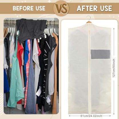 Aliceset 6 Pcs 24 x 50 Inches Cotton Garment Bags for Hanging Clothes, Canvas Suit Bags for Clothes Coats Jackets Shirts Closet Storage Travel Gusseted Hanging Garment Cover - size: 50 inches