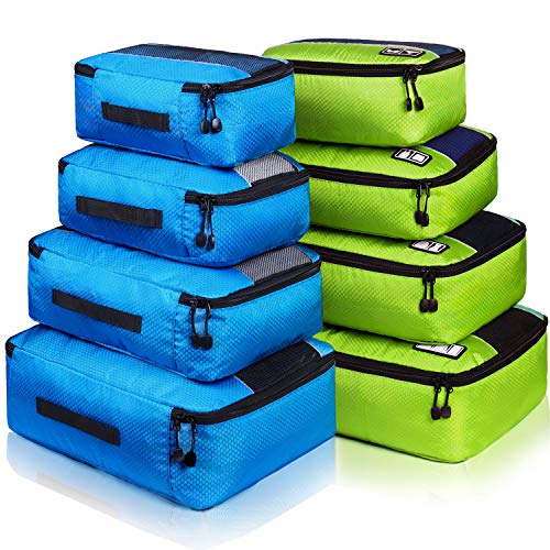 Packing Cubes Luggage Bags Organizer Durable Travel Accessories With Clothing Label - color: 8 set - Blue/Green