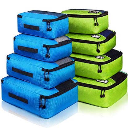 Packing Cubes Luggage Bags Organizer Durable Travel Accessories With Clothing Label - color: 8 set - Blue/Green