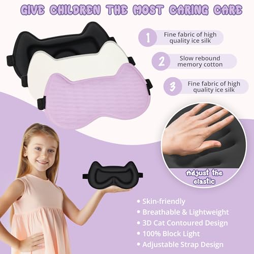 Kids Sleep Mask Eye Mask: 3D Contoured Cup Sleeping Masks, Blindfold with Adjustable Strap, Kids Eye Cover for Boys, Girls, Teens, Pressure-Free with Memory Foam Face Mask for Sleeping (Purple) - color: Purple