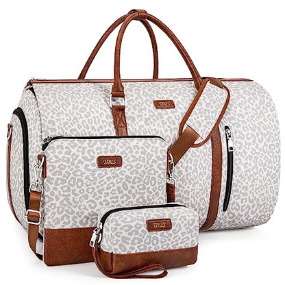 Convertible 2-in-1 Garment Bags for Travel, Carry On Garment Duffle Bag With Shoe Compartment Large Weekender Bag for Women Men Hanging Suitcase Suit Travel Duffel Overnight Bags 4pcs Set - color: F-Grey Leopard