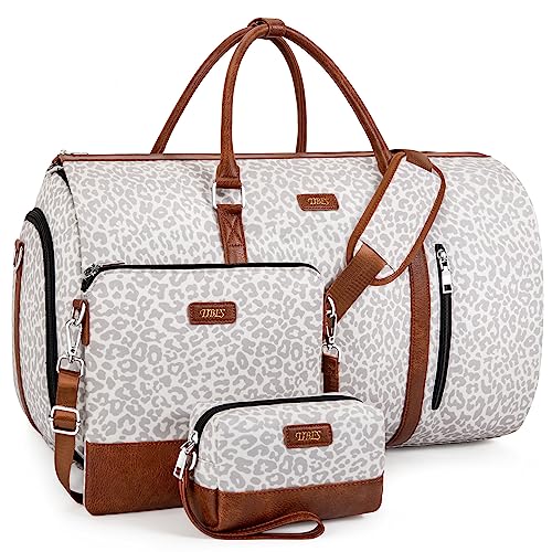 Convertible 2-in-1 Garment Bags for Travel, Carry On Garment Duffle Bag With Shoe Compartment Large Weekender Bag for Women Men Hanging Suitcase Suit Travel Duffel Overnight Bags 4pcs Set - color: F-Grey Leopard