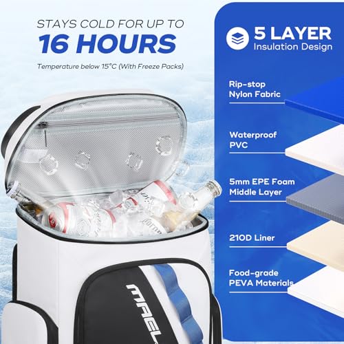 Maelstrom Backpack Cooler,36 Can Cooler Backpack,Soft Cooler Bag Insulated Leakproof,Lightweight Ice Chest Backpack,Travel Cooler Lunch Backpack for Camping,Hiking,Beach - color: White