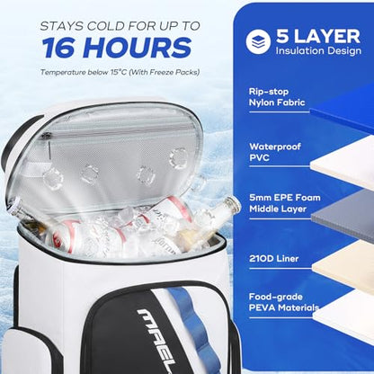Maelstrom Backpack Cooler,36 Can Cooler Backpack,Soft Cooler Bag Insulated Leakproof,Lightweight Ice Chest Backpack,Travel Cooler Lunch Backpack for Camping,Hiking,Beach - color: White