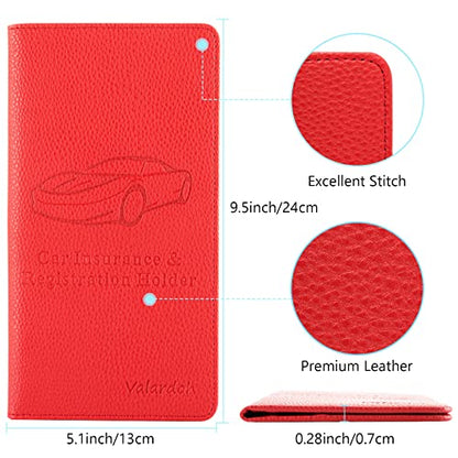 Valardoh Premium Car Registration and Insurance Card Holder, Car Document Holder for Cards, Driver License & other Essential Documents (Red) - color: Red