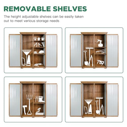 Outdoor Storage Cabinet Waterproof with Shelves, Outdoor Storage Shed Garage Cabinet Weatherproof, Wood & Metal Outside Patio Backyard Garden Pool Storage Tool Organizer - size: 46"L x 18"W x 68"H