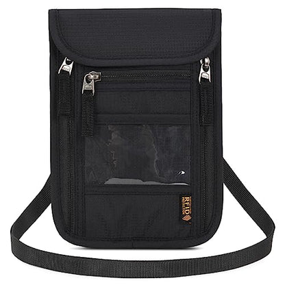 Neck Wallet Lightweight RFID Blocking Waterproof Travel Pouch Passport Wallets for Women Men - color: B-Black