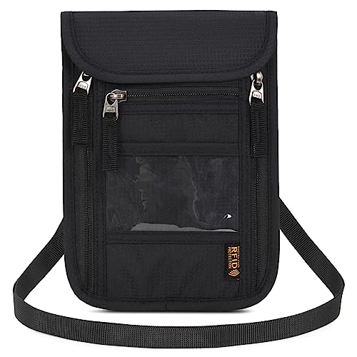Neck Wallet Lightweight RFID Blocking Waterproof Travel Pouch Passport Wallets for Women Men - color: B-Black