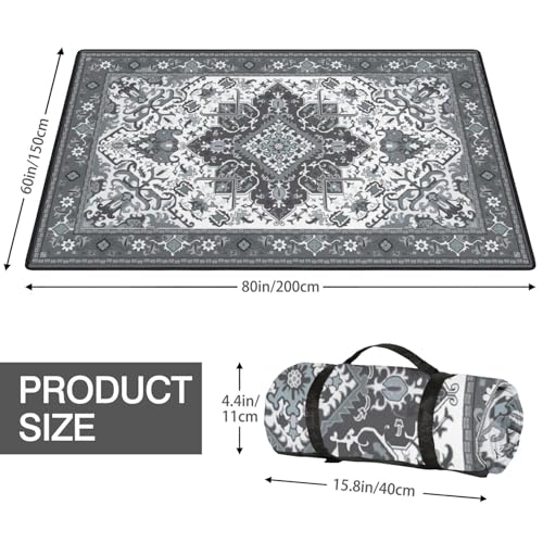 Supfitness Extra Large Picnic Blankets Waterproof Foldable (60"x 80") Beach Blanket Waterproof Sandproof,3-Layer Thicking Mat Outdoor Packable Camping Blanket - color: Boho-grey, size: 60x80in