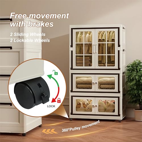 SunSettler Storage Cabinets with Lids, Stackable Storage with Wheels, Collapsible Storage with Doors, Home Office Dorm Organizer Essential - size: Tier 3+1