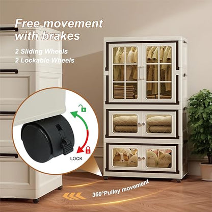 SunSettler Storage Cabinets with Lids, Stackable Storage with Wheels, Collapsible Storage with Doors, Home Office Dorm Organizer Essential - size: Tier 3+1