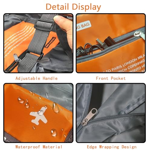 Travel Bag Spirit Airlines Personal Item Bag 18x14x8 Foldable Travel Duffel Bag Tote Carry on Luggage Duffle Overnight for Women and Men (Orange) - color: Orange