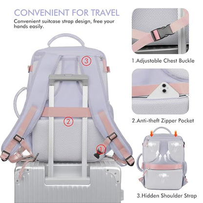 Beraliy Large Travel Backpack For Women, Airline Approved Carry On Backpack, Anti Theft Personal Item Backpack, Waterproof Bag, Casual Daypack Travel Essentials - color: Purple, size: Large