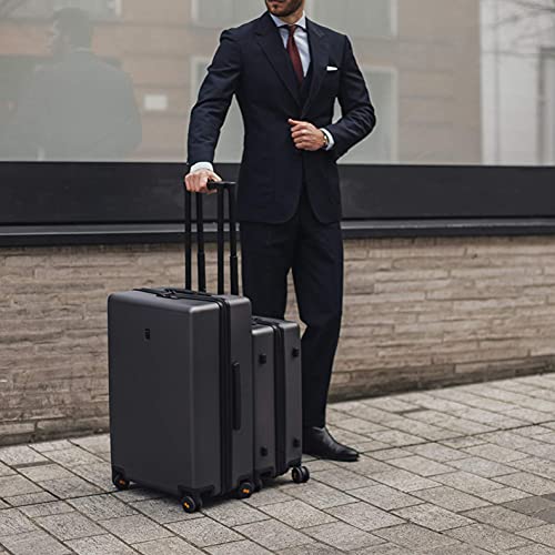 LEVEL8 Checked Luggage, Large Suitcase, Lightweight Luminous Textured Tsa Approved Medium Hardside Luggages with 8 Spinner Wheels, 24 Inch, Dark Grey - color: Grey, size: Checked-Medium 24 Inch