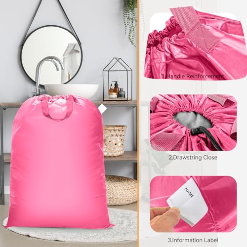 Isink Extra Large Heavy Duty Laundry Bag - 28" x 40", Travel Laundry Bag for Dirty Clothes (Pink) - color: Extra Large Laundry Bag With Handles (Pink)