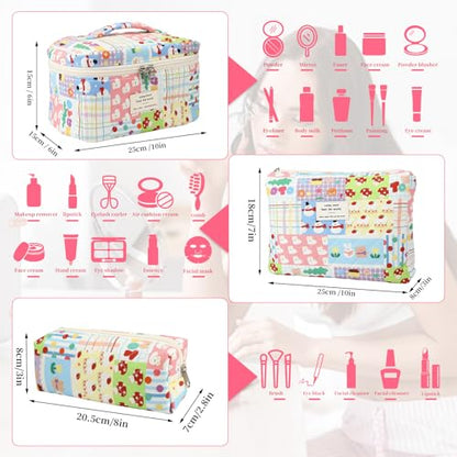 3PCS Coquette Makeup Bag,Quilted Cosmetic Bag Large Make Up Bag Set,Quilted Portable Toiletry Organizer Bag,Cotton Travel Skincare Bag for Women Girls (02-Cartoon Paradise) - style: 02-cartoon Paradise