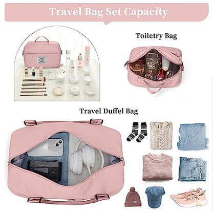 SYCNB Weekender Bags for Women,Personal Item Travel Bag with Shoes Compartment,Overnight Travel Duffel Bag with Separate Toiletry Bag&Mini Crossbody Bag,Gym Bag - color: C-Pink-3pcs, size: Large