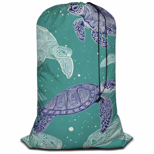 Swono Drawstring Laundry Bag Sea Turtles Sea Creature Sea Life Ocean Animal Underwater Blue Mandala Oversize Storage/Travel Bag for Home - Measures 28 x 40 Inches - color: Sea Turtles