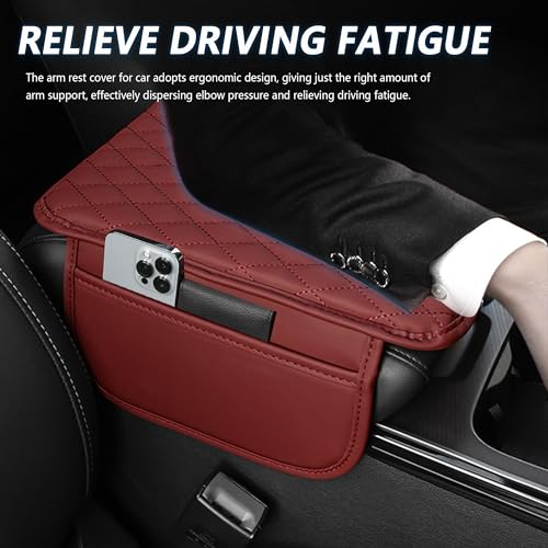 Stacool Upgraded Car Center Console Cover,Microfiber Leather Car Armrest Cover Cushion with 2 Storage Bags,Universal Car Armrest Storage Box (Red) - color: Red