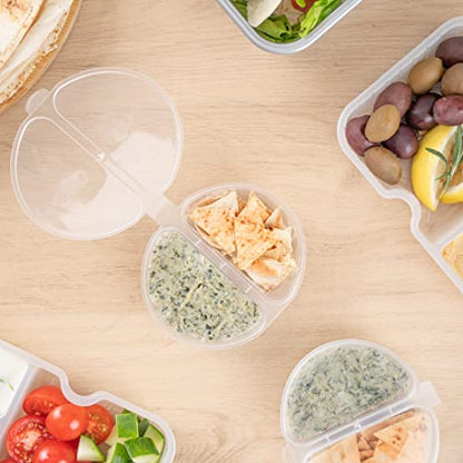 Restaurantware Futura 4 Ounce Snack Containers 100 Microwavable Sauce Containers - 2 Compartments Hinged Lid Clear Plastic Portion Cups For Condiments Or Dips - size: 6 oz