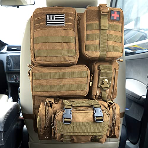 Universal Tactical Car Seat Back Organizer Bag Tactical Molle Vehicle Organizers Panel Vehicle Protector Organizers with 5 Detachable Pouches for Car Truck Ford Jeep (Khaki) - color: Khaki