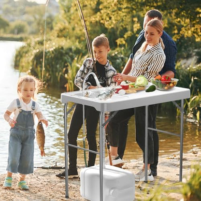 42.5" Fish Cleaning Table with Sink, Folding Camping Table & Fish Cleaning Station with Measure Mark, Camping Sink with Hose Hookup for Outdoor Picnic, Beach, Dock & Patio Use - style: Fish cleaning table