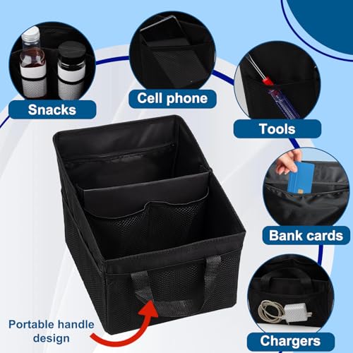 Car Seat Organizer Backseat, Car Organizer, Collapsible Small Car Seat Storage Organizer with Divide, Handles and Mesh Pockets for Front/Rear Consoles Back Seats Traveling and Storing Items
