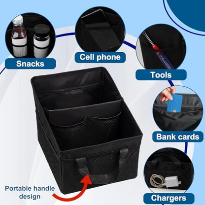 Car Seat Organizer Backseat, Car Organizer, Collapsible Small Car Seat Storage Organizer with Divide, Handles and Mesh Pockets for Front/Rear Consoles Back Seats Traveling and Storing Items