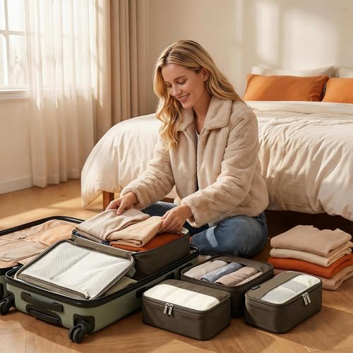 4 Piece Compression Packing Cubes for 3–7 Day Travel, Space Saving Travel Organizers with Breathable Mesh, Double-Zipper Packing Cubes for Carry-On & Suitcases (Gray) - color: Gray
