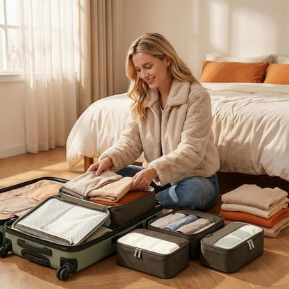 4 Piece Compression Packing Cubes for 3–7 Day Travel, Space Saving Travel Organizers with Breathable Mesh, Double-Zipper Packing Cubes for Carry-On & Suitcases (Gray) - color: Gray