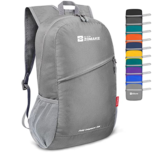 ZOMAKE Lightweight Packable Backpack,Foldable Backpacks Small Daypack for Hiking Water Resistant Day Bag for Travel(Silver Grey) - color: Silver Grey, size: 20 L