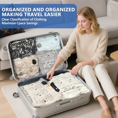 NESCCI Travel Vacuum Bags for Clothing with Rechargeable Wireless air Pump,15 Pack Compression Packing Bags for Luggage Suitcase,Carry-on Size Space Saver Vacuum Storage Bags - size: 15 Combo Size (Blue)