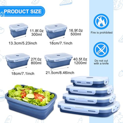 Collapsible Silicone Food Storage Containers 4 Set Airtight Leak Proof Food Containers with Lids Meal Prep for Microwave Freezer Dishwasher for Kitchen Camping Office Navy Blue - color: Navy blue