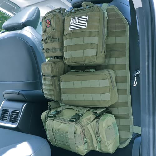 Universal Tactical Seat Back Organizer Vehicle Molle Panel Organizer Storage Bag with 5 Detachable Molle Pouch for All Vehicel Such as Jeep,Truck,SUV, Car, Ford,Chevy etc - color: Upgraded-A-Military Green