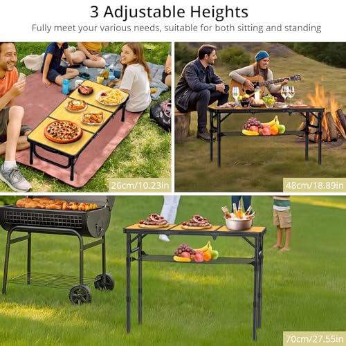 Anbte 3ft Camping Table Foldable with Storage Net and Bag, 3 Adjustable Heights High 27.5" Aluminum Camping Table Portable, for Outdoor Indoor Backyard BBQ Cooking Party Picnic Beach, Light Oak Grain - color: Light Oak Grain