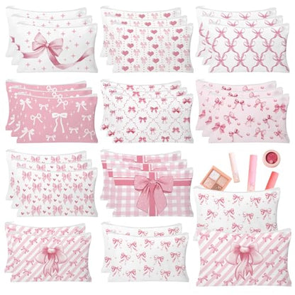 30pcs Pink Bow Makeup Bag Coquette Cosmetic Bags for Women Elegant Bow Preppy Pink Pouch Travel Toiletry Bag for Women Girls Mothers Day Gifts - style: Bow