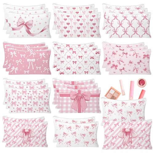 30pcs Pink Bow Makeup Bag Coquette Cosmetic Bags for Women Elegant Bow Preppy Pink Pouch Travel Toiletry Bag for Women Girls Mothers Day Gifts - style: Bow