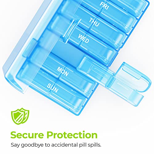 AUVON XL Weekly Pill Organizer 2 Times a Day, Pill Box 7 Day with One-Side Large Openings for Easy to Use, Blue AM PM Pill Case for Medication, Vitamins, Fish Oils, Supplements - color: Blue