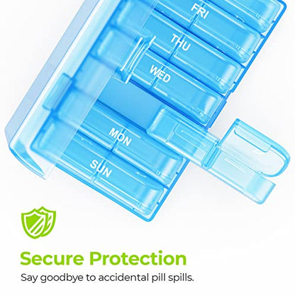 AUVON XL Weekly Pill Organizer 2 Times a Day, Pill Box 7 Day with One-Side Large Openings for Easy to Use, Blue AM PM Pill Case for Medication, Vitamins, Fish Oils, Supplements - color: Blue