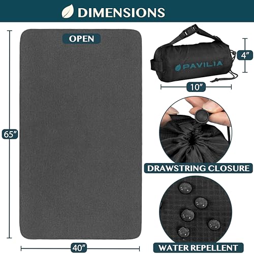 PAVILIA Travel Blanket Airplane Compact with Bag, Lightweight Soft Fleece Plane Blanket Long Flights, Camping Road Trips, Packable Travel Gift Essentials with Luggage Backpack Strap, 65x40, Black - color: Black
